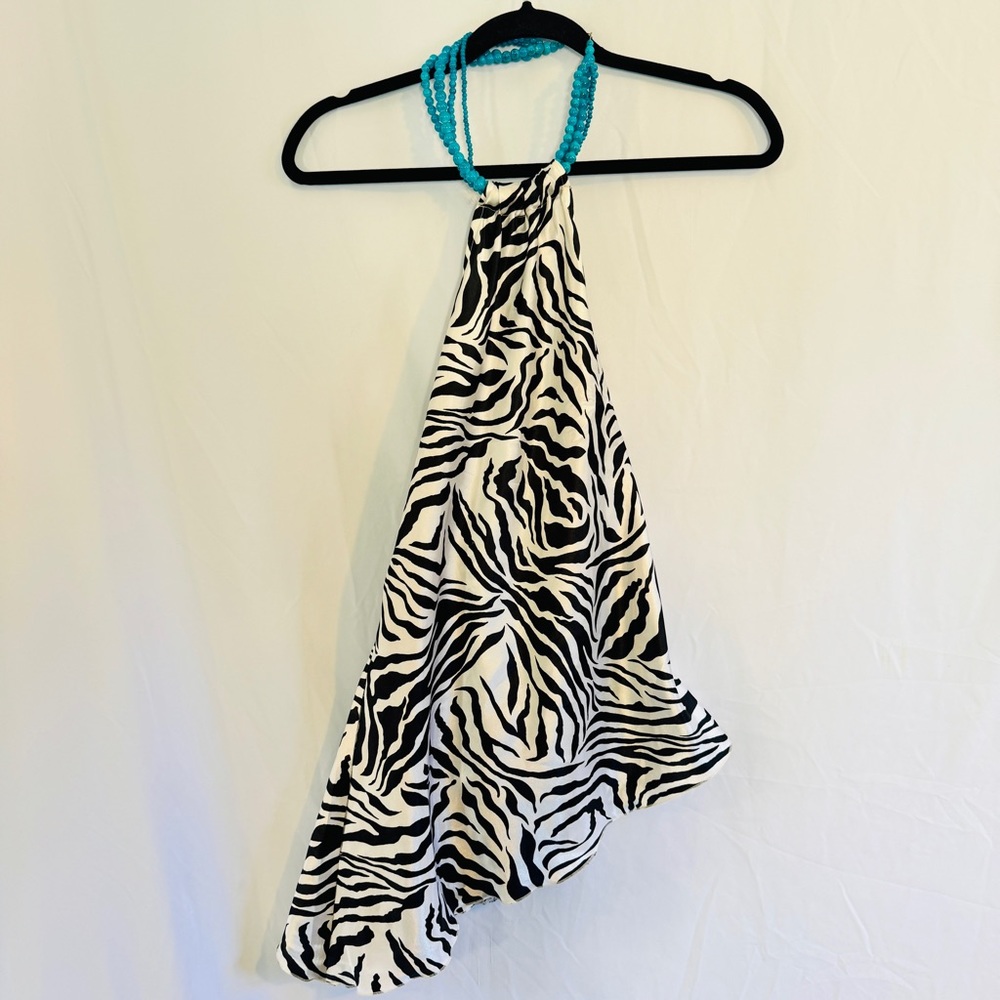 Princy by Jessica Simpson Halter Top Backless Asymmetrical Beaded Necklace Sz M